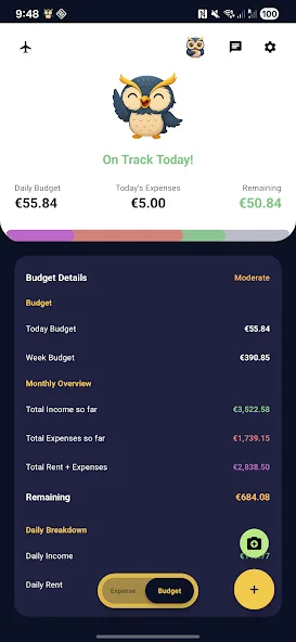 Personal Accountant budget screen